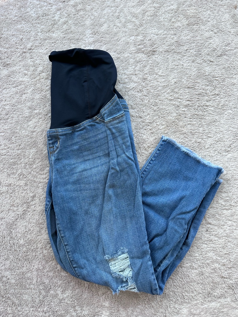 Blue Denim Bootcut Maternity Jeans with Black Waist Panel